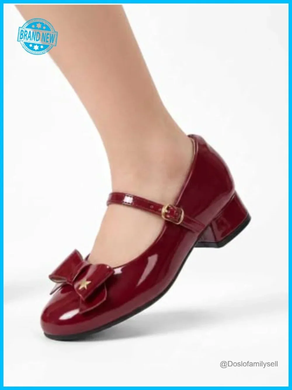 Girls Mary Jane Ankle Strap Low Heel Dress Shoes w/ Faux Leather & Lambskin
